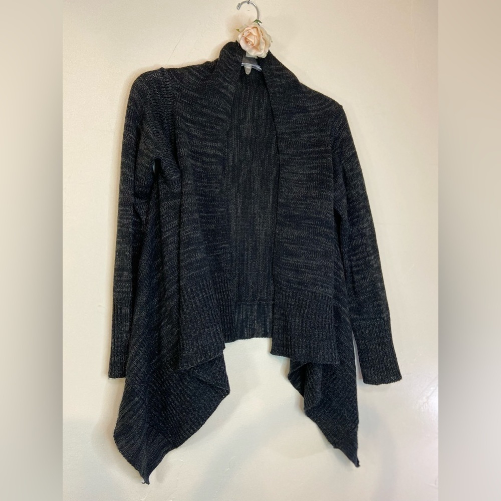 Ambiance~High/Low Open Knit Cardigan~Black & Gray~Ribbed Sleeves & Hem~Size M